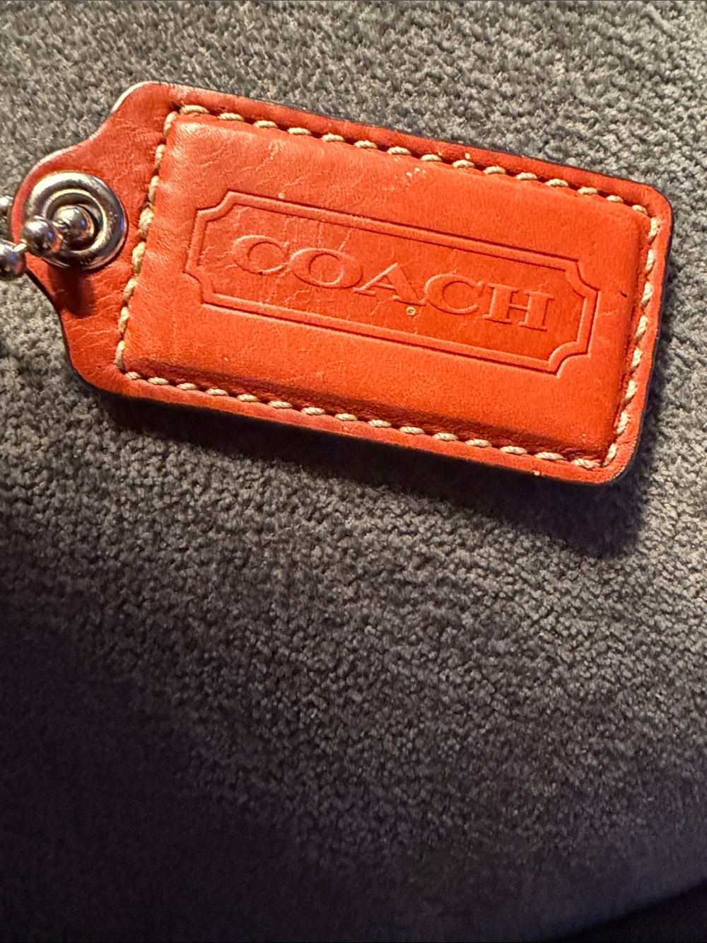 Coach Orange Leather Logo Tag Keychain